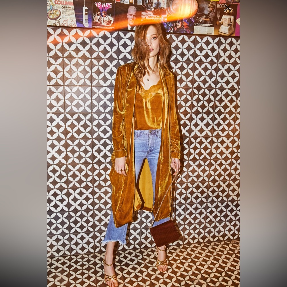 Astr the label Estelle yellow velvet jacket.